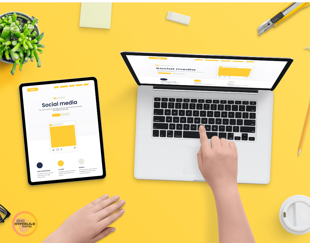 Tablet and laptop with yellow background