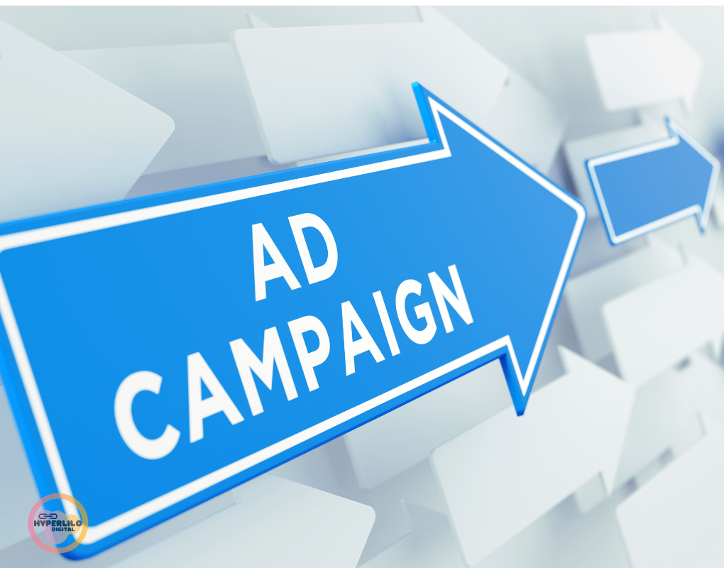 Blue arrow signs with a word "AD CAMPAIGN"