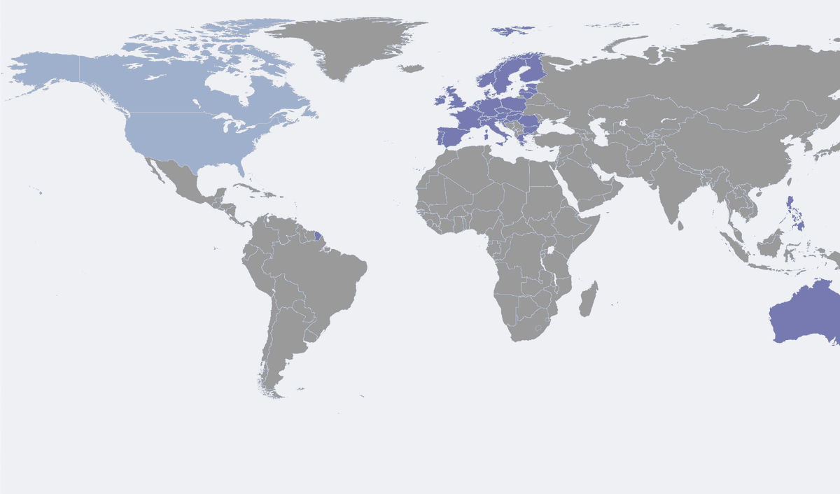 Map highlighting the regions HyperLilo Digital serves: United States, Canada, United Kingdom, Europe, Singapore, Australia, and Philippines
